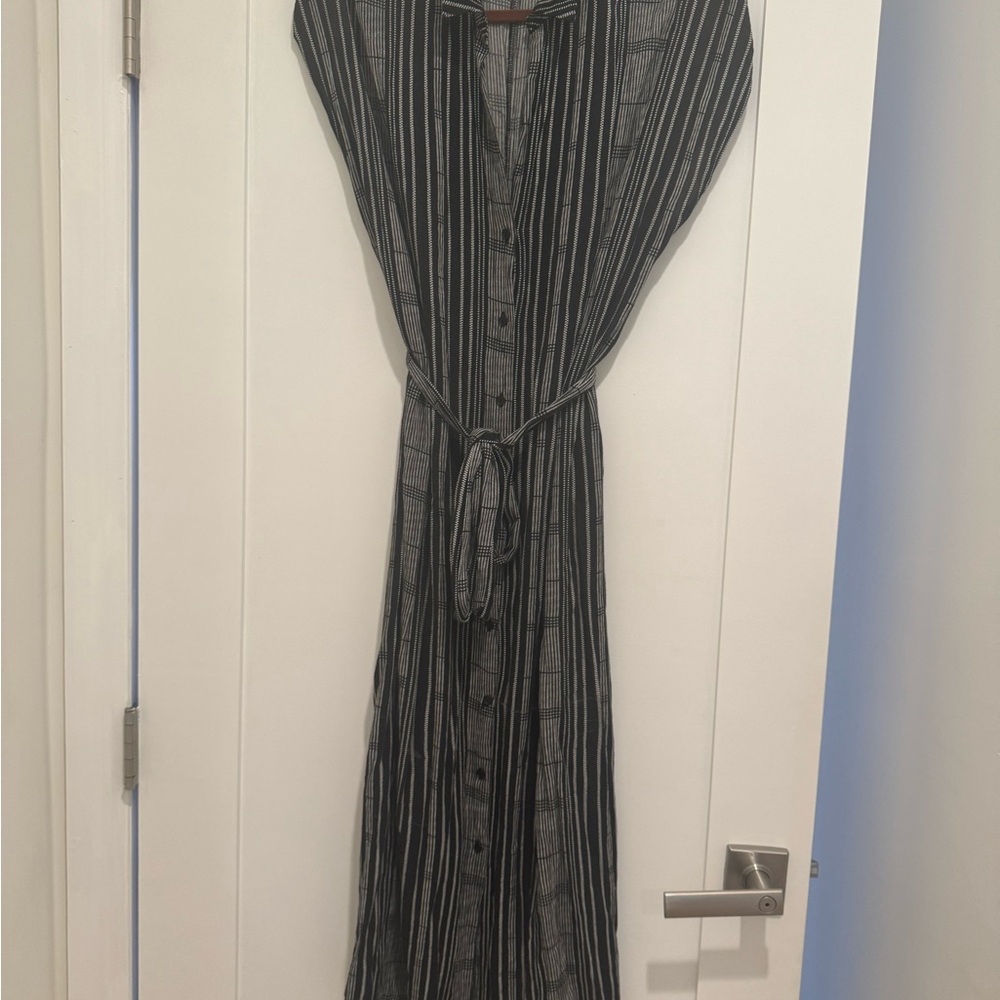 Lush Black and Gray Striped Long Sleeve Dress